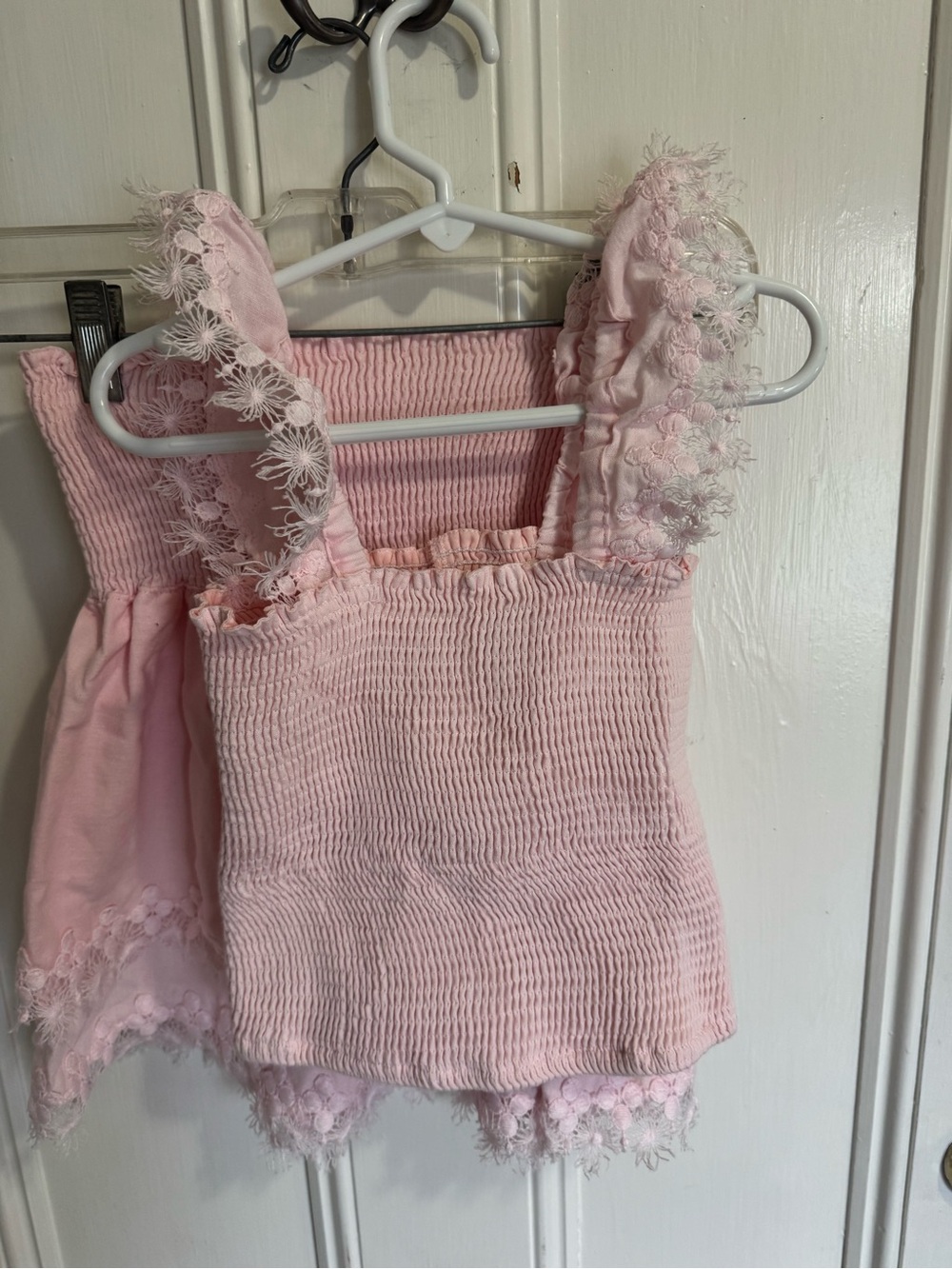 Peixoto Girls Medium Pink Smocked Lace Crop Top & Skirt Set